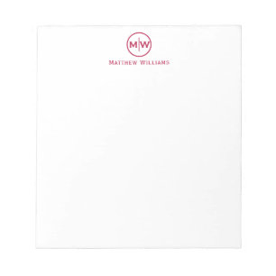 Elegant Burgundy Red Circle Two Monogram Initial Notizblock