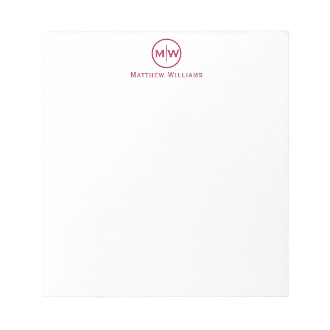 Elegant Burgundy Red Circle Two Monogram Initial Notizblock (Vorderseite)
