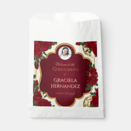 Elegant Burgundy Red & Gold Rose Quinceañera  Geschenktütchen