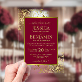 Elegant Burgundy Red & Gold Stylish Text Wedding Acryleinladungen