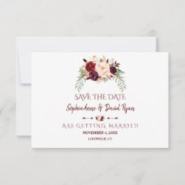 Elegant Burgundy Red Marsala Floral Save the Date