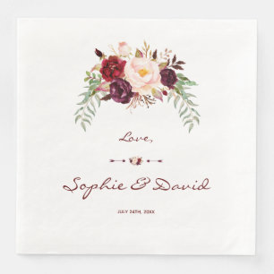 Elegant Burgundy Red Marsala Floral Wedding Serviette