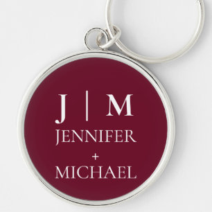 Elegant Burgundy Red Monogram Wedding Schlüsselanhänger
