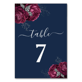 Elegant Burgundy Red Navy Blue Floral Peonies Tischnummer