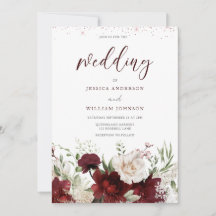 Elegant Burgundy Red & White Floral Wedding Invita