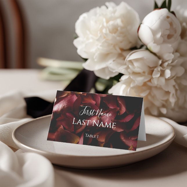 Elegant Burgundy Romantic Rose Folded Place Card Platzkarte (Von Creator hochgeladen)