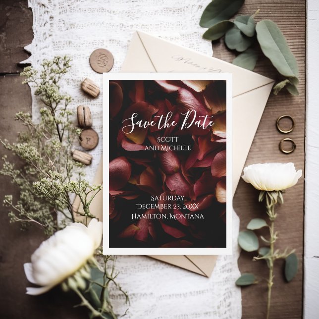 Elegant Burgundy Romantic Rose Save The Date Card (Von Creator hochgeladen)