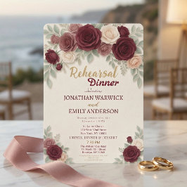 Elegant Burgundy Rose Chic Rehearsal Dinner Einladung