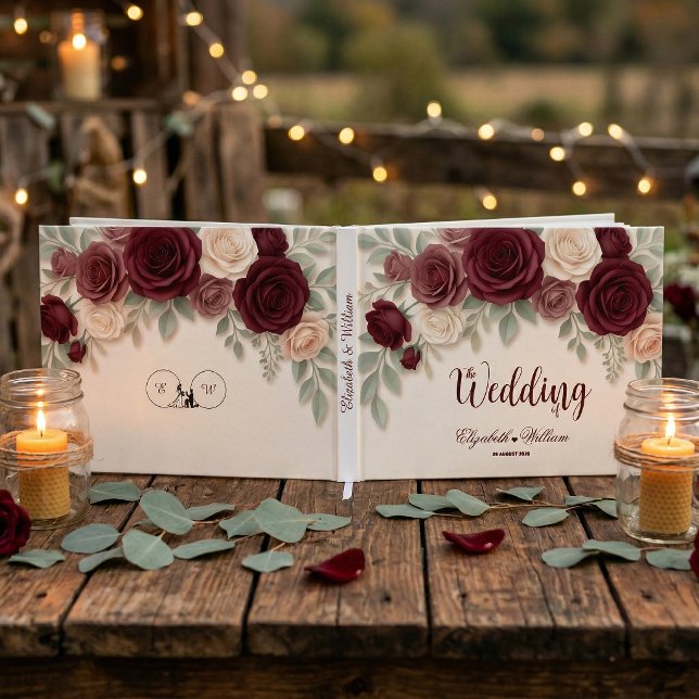 Elegant Burgundy Rose Chic Wedding Gästebuch (Von Creator hochgeladen)