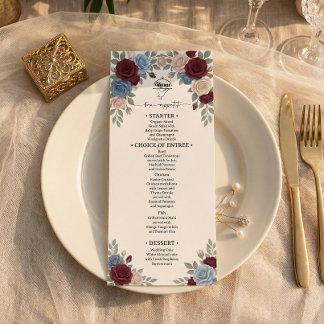 Elegant Burgundy Roses Wedding Menu Menükarte