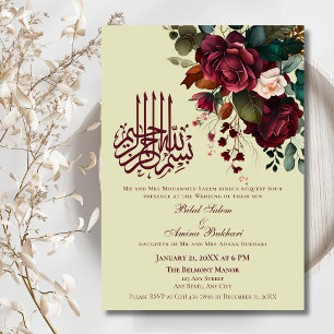 Elegant Burgundy Rote Rosen Floral Islamic Einladung