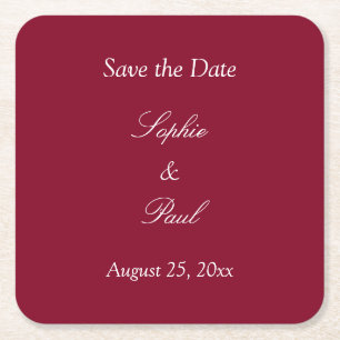 Elegant Burgundy Save the Date Rechteckiger Pappuntersetzer