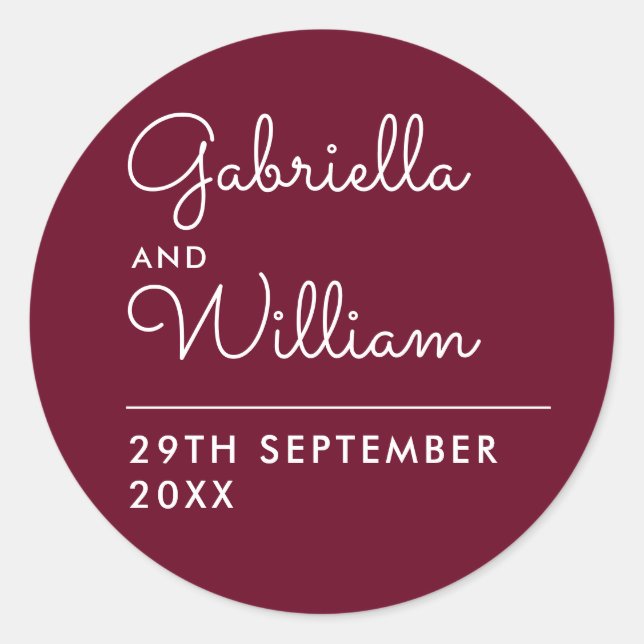 Elegant Burgundy Script Fevor Classic Round Sticke Runder Aufkleber (Vorderseite)