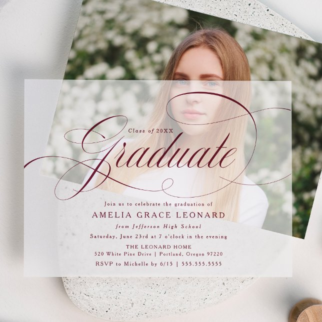 Elegant Burgundy Script Graduation Party (Von Creator hochgeladen)