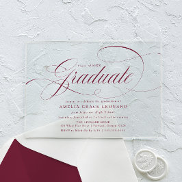Elegant Burgundy Script Graduation Party Acryleinladungen