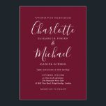 Elegant Burgundy Signature Script Wedding Einladung<br><div class="desc">Elegante bordeauxfarbene Einladung zur Hochzeit mit den prächtigen Stilnamen,  diese stilvolle burgundy und white wedding Einladung kann mit Ihren Hochzeitsdetails in schicken weißen Schriftzeichen personalisiert werden. Sie können den Hintergrund an Ihre Lieblingsfarbe anpassen. Entwickelt von Thisisnotme©</div>