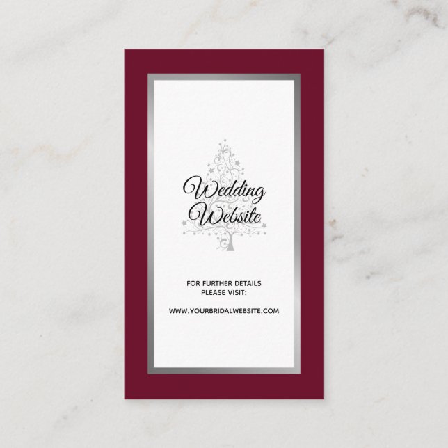 Elegant Burgundy Silver Winter Wedding Website Begleitkarte (Vorderseite)