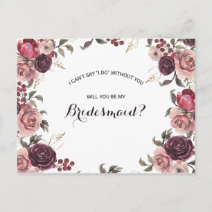 Elegant Burgundy Summer Floral Bridesmaid Einladungspostkarte