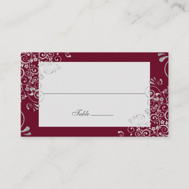 Elegant Burgundy Swirl Wedding Long Name Platzkarte (Vorderseite)
