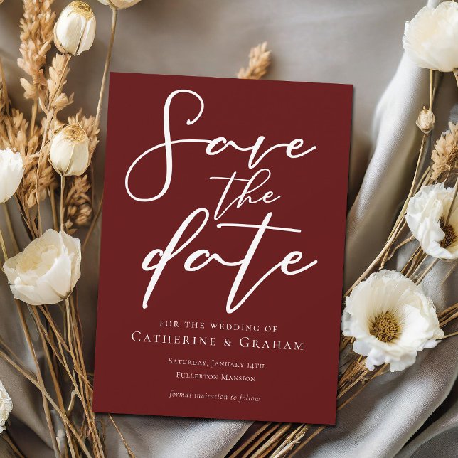 Elegant Burgundy Typografy Minimalistisch Save The Date (Von Creator hochgeladen)