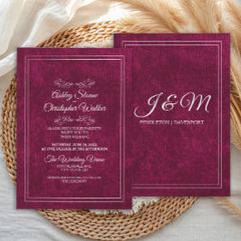 Elegant Burgundy Velvet White Monogram Wedding Einladung