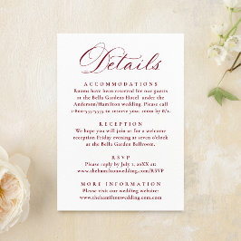 Elegant Burgundy Victorian Floral Wedding Details Begleitkarte