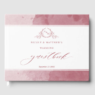 Elegant Burgundy Watercolor Monogram Wedding Gästebuch