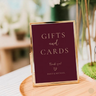 Elegant Burgundy Wedding Cards and Gifts Sign Fotoplatte