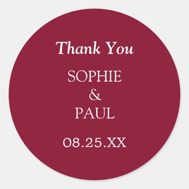 Elegant Burgundy Wedding Dankeschön Sticker (Vorderseite)