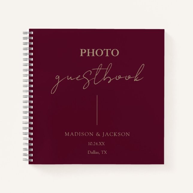 Elegant Burgundy Wedding Guestbook Notizbuch (Vorderseite)