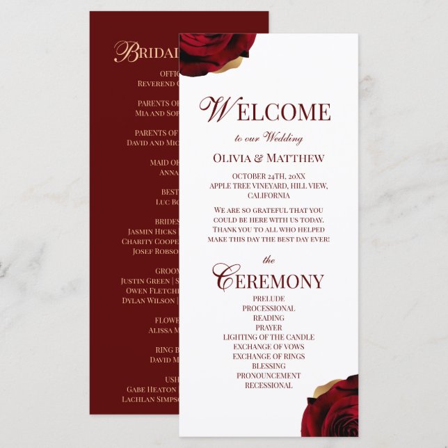 Elegant Burgundy Wedding Program (Vorne/Hinten)