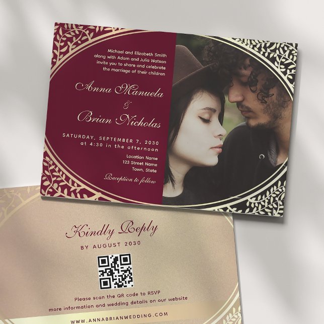 Elegant Burgundy Wedding QR Code Einladung (Von Creator hochgeladen)