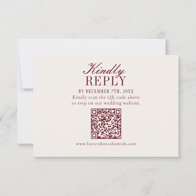 Elegant Burgundy Wedding QR Code RSVP Card (Vorderseite)