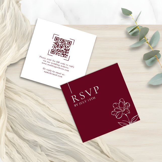 Elegant Burgundy Wedding QR Code RSVP Cards Mitteilungskarte (Von Creator hochgeladen)