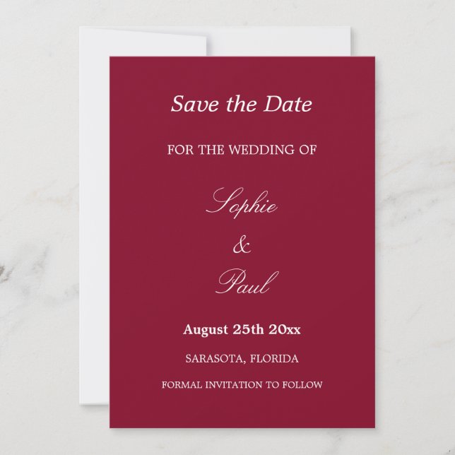 Elegant Burgundy Wedding Save the Date (Vorderseite)