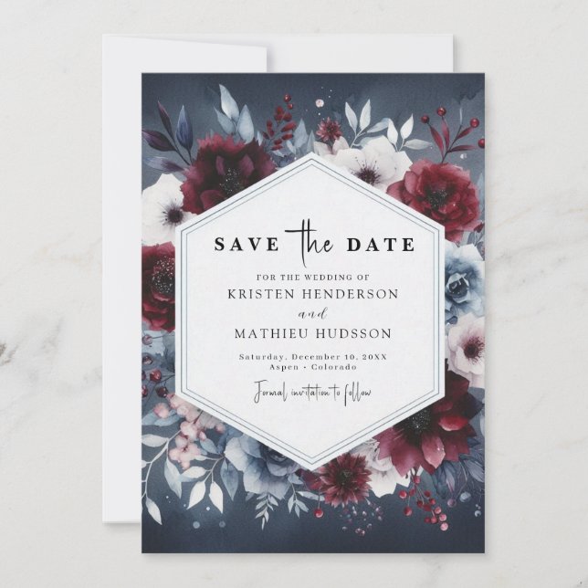 Elegant Burgundy Wedding Save The Date (Vorderseite)