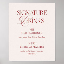 Elegant Burgundy Wedding Signature Drinks Poster