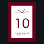Elegant Burgundy Wedding Tischnummer<br><div class="desc">Elegante bordeauxfarbene Hochzeitsstipps Tischnummern. Einfach online personalisieren. Matching Artikel verfügbar,  um diese moderne burgundische Hochzeitskarte zu ergänzen.</div>
