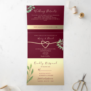 Elegant Burgundy Wedding Tri-Fold Einladung