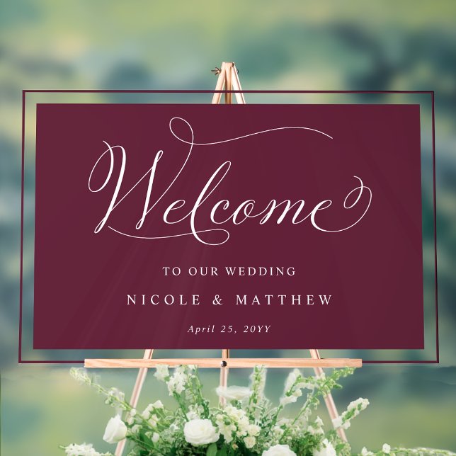 Elegant Burgundy Wedding Welcome Acrylschild (Von Creator hochgeladen)