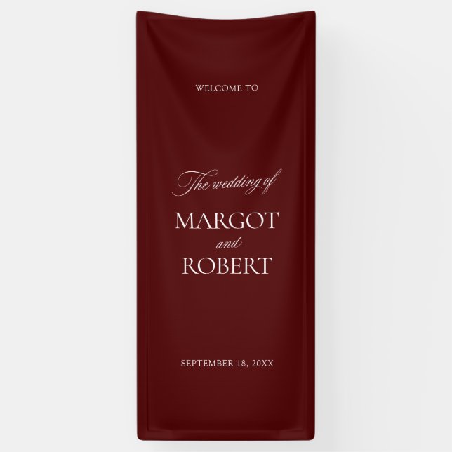 Elegant Burgundy Wedding Welcome Sign Vinil Banner (Vertikal)