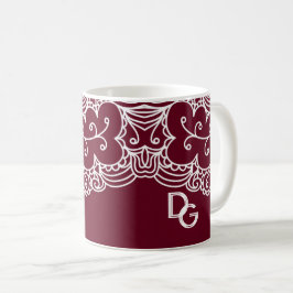 Elegant Burgundy White Lace Mit Monogramm Kaffeetasse