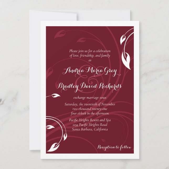 Elegant Burgundy White Wedding Einladung (Vorderseite)