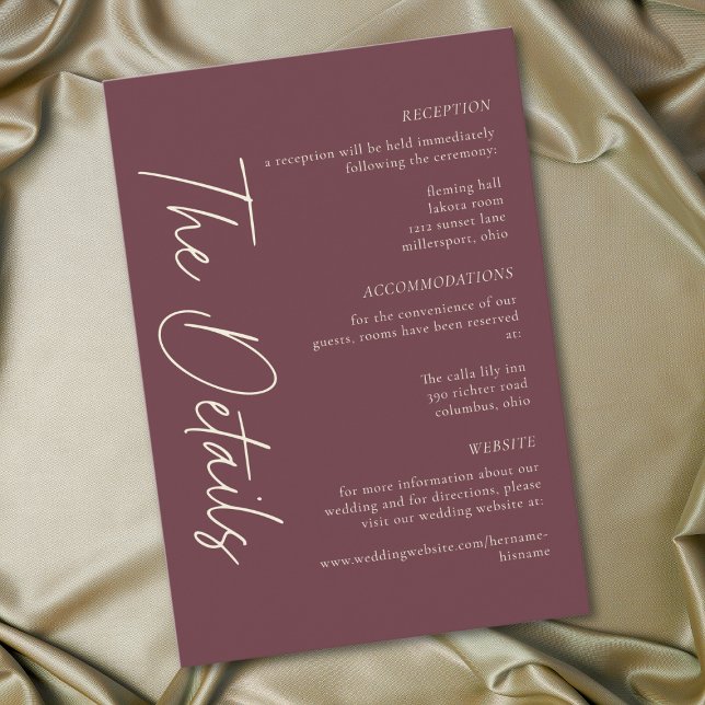 Elegant Burgundy Wine Minimalist Wedding Begleitkarte (Elegant Burgundy Wine Minimalist Wedding Enclosure Card)