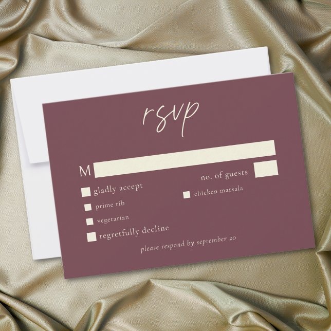 Elegant Burgundy Wine Minimalist Wedding RSVP Karte (Elegant Burgundy Wine Minimalist Wedding RSVP Card)