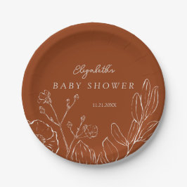 Elegant Burnt Orange Botanical Leaves Pappteller