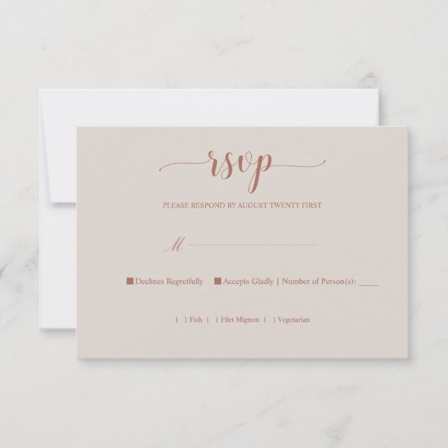 Elegant Burnt Orange Calligraphy Simple RSVP Card (Vorderseite)