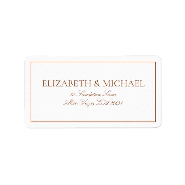 Elegant Burnt Orange Classic Script Label Adressaufkleber (Vorne)