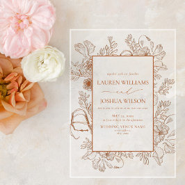 Elegant Burnt Orange Floral Line Art Wedding Acryleinladungen
