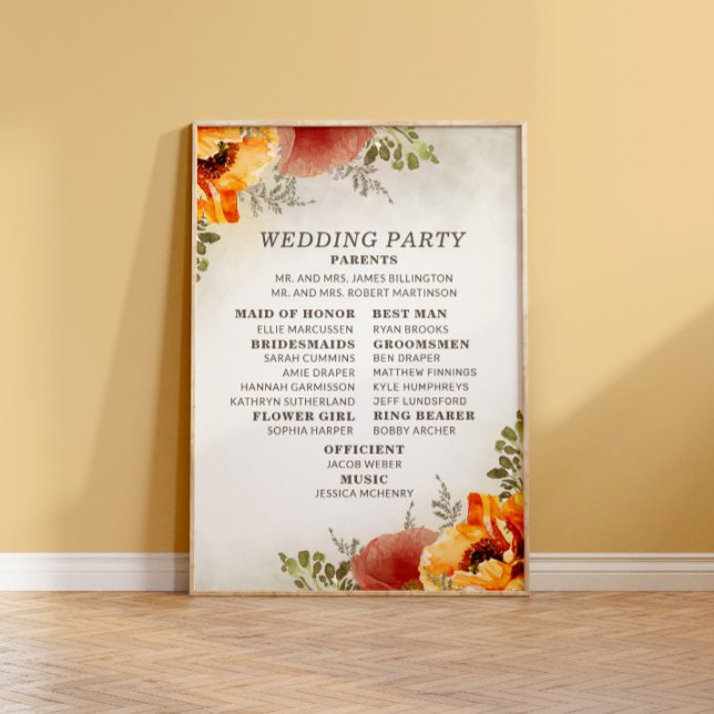 Elegant Burnt Orange Floral Wedding Program Poster (Von Creator hochgeladen)